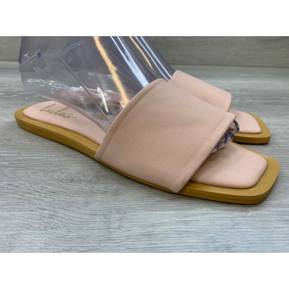 Lulus Women's 11 Blush Pink Square Toe Single Strap Flat Slide Casual Sandals